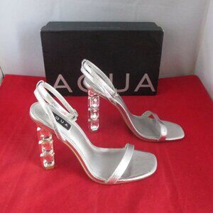 AQUA Dori Crystal High Heel Ankle Strap Sandals $128 US Size 10 - Silver - 1131